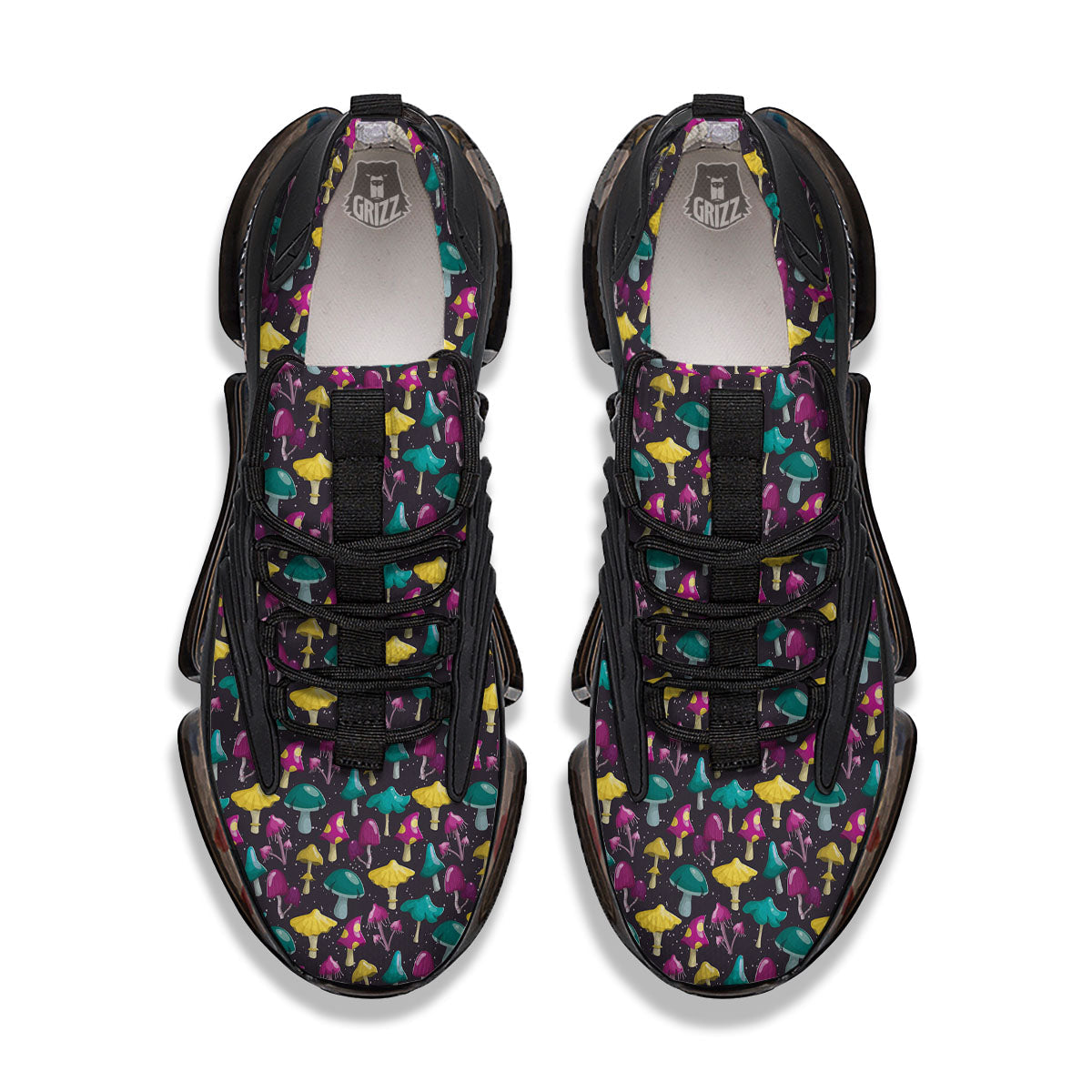 Mushroom Cartoon Print Pattern Black Gym Shoes-grizzshop