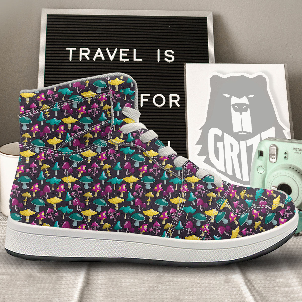 Mushroom Cartoon Print Pattern High Top Sneakers-grizzshop