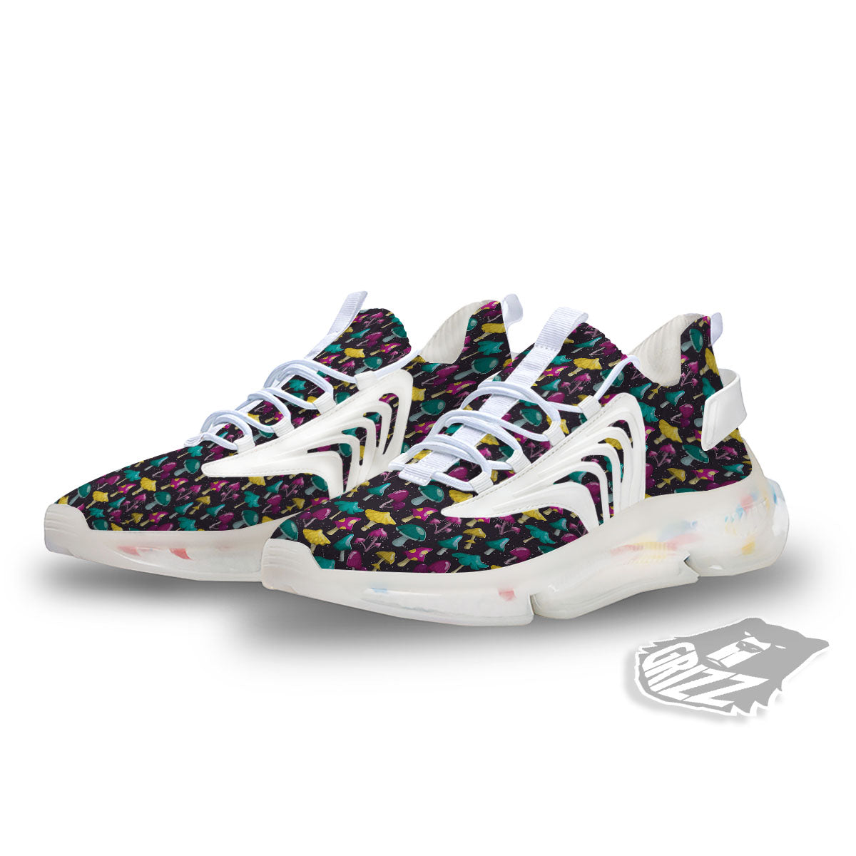 Mushroom Cartoon Print Pattern White Gym Shoes-grizzshop