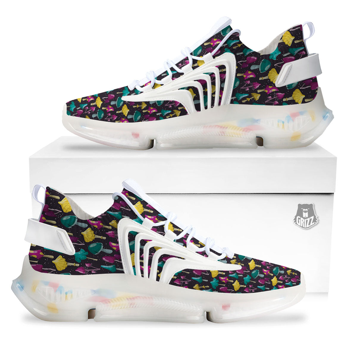 Mushroom Cartoon Print Pattern White Gym Shoes-grizzshop