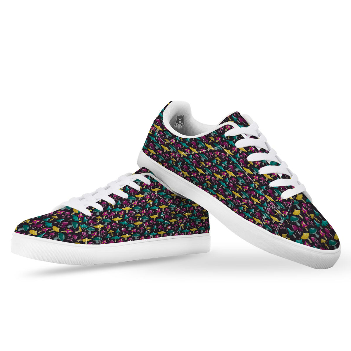 Mushroom Cartoon Print Pattern White Low Top Sneakers-grizzshop