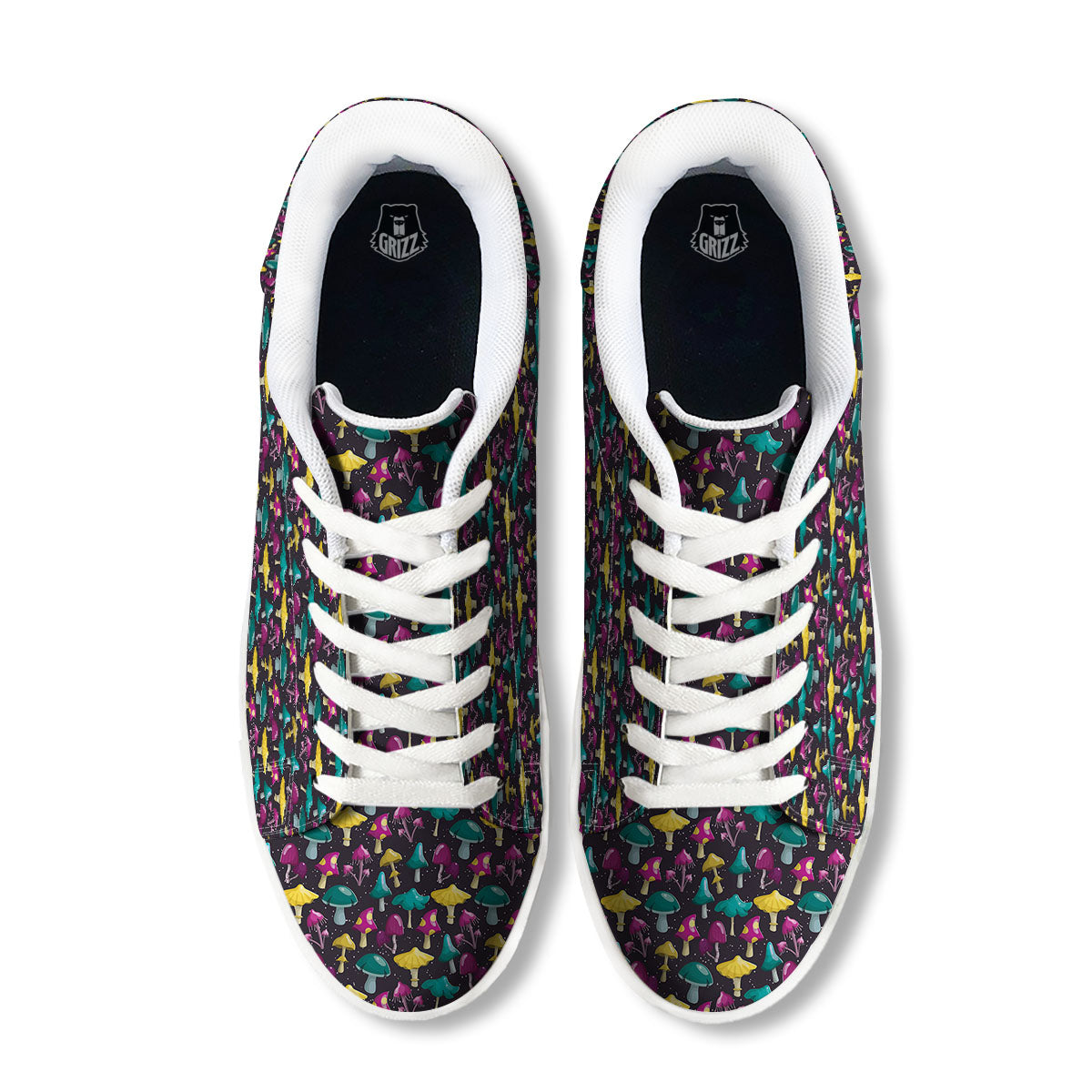 Mushroom Cartoon Print Pattern White Low Top Sneakers-grizzshop