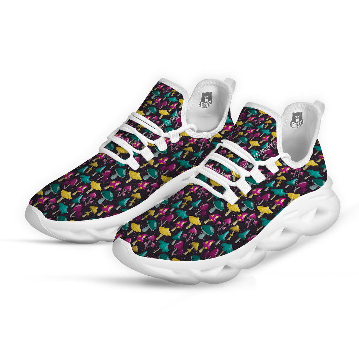 Mushroom Cartoon Print Pattern White Running Shoes-grizzshop