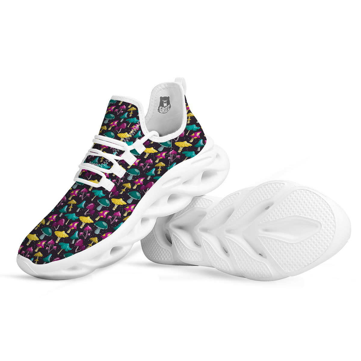 Mushroom Cartoon Print Pattern White Running Shoes-grizzshop