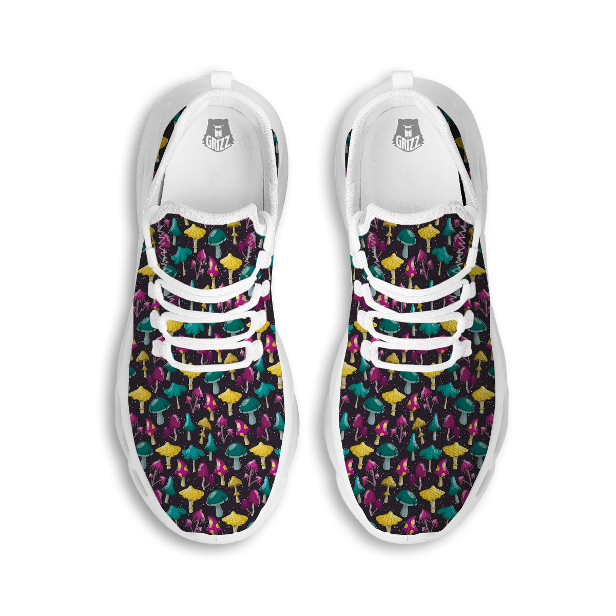Mushroom Cartoon Print Pattern White Running Shoes-grizzshop