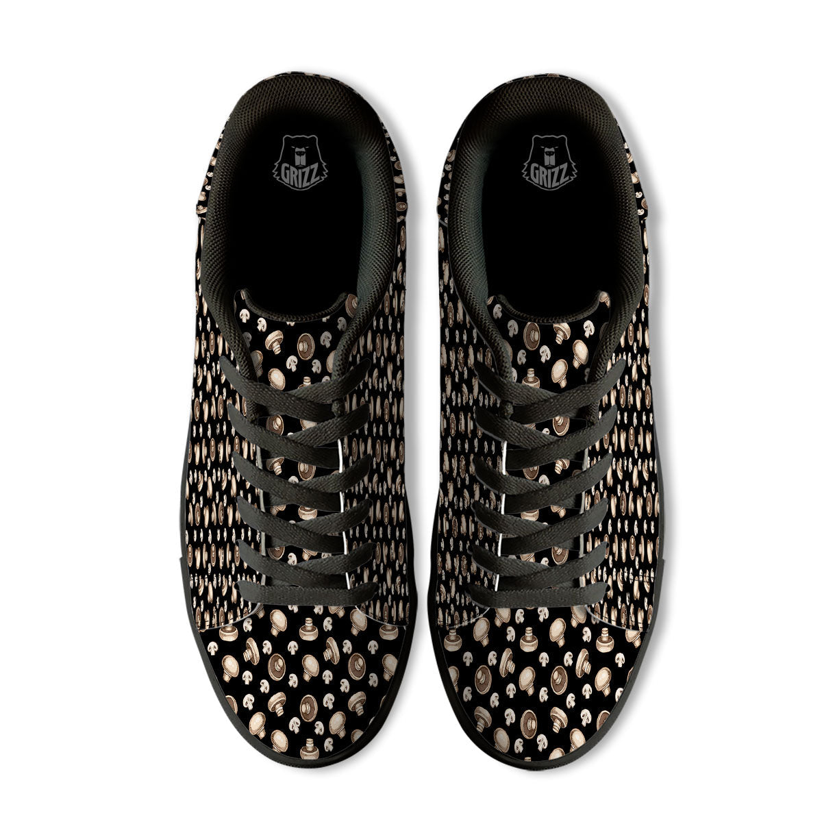 Mushroom Champignon Print Pattern Black Low Top Sneakers-grizzshop