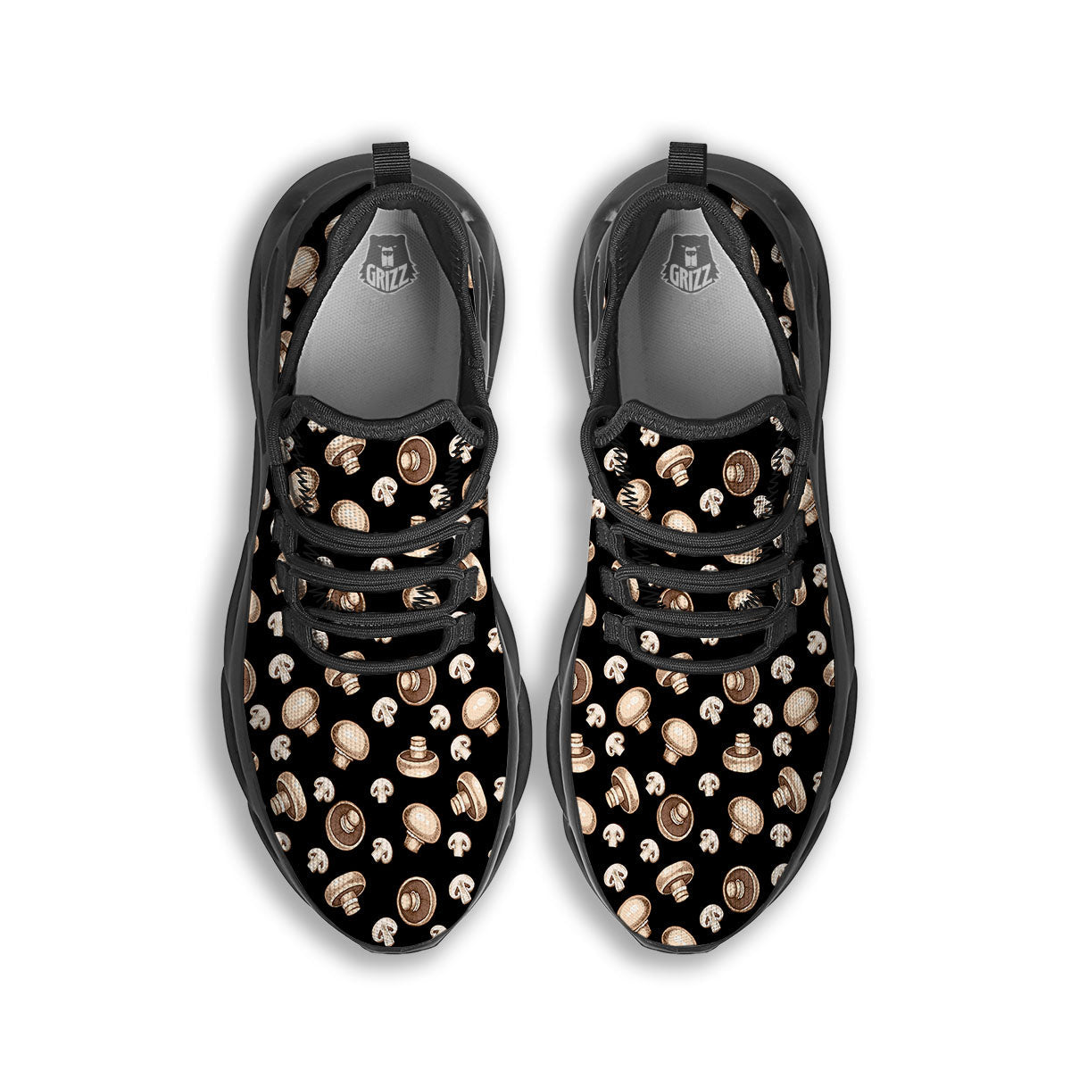 Mushroom Champignon Print Pattern Black Running Shoes-grizzshop
