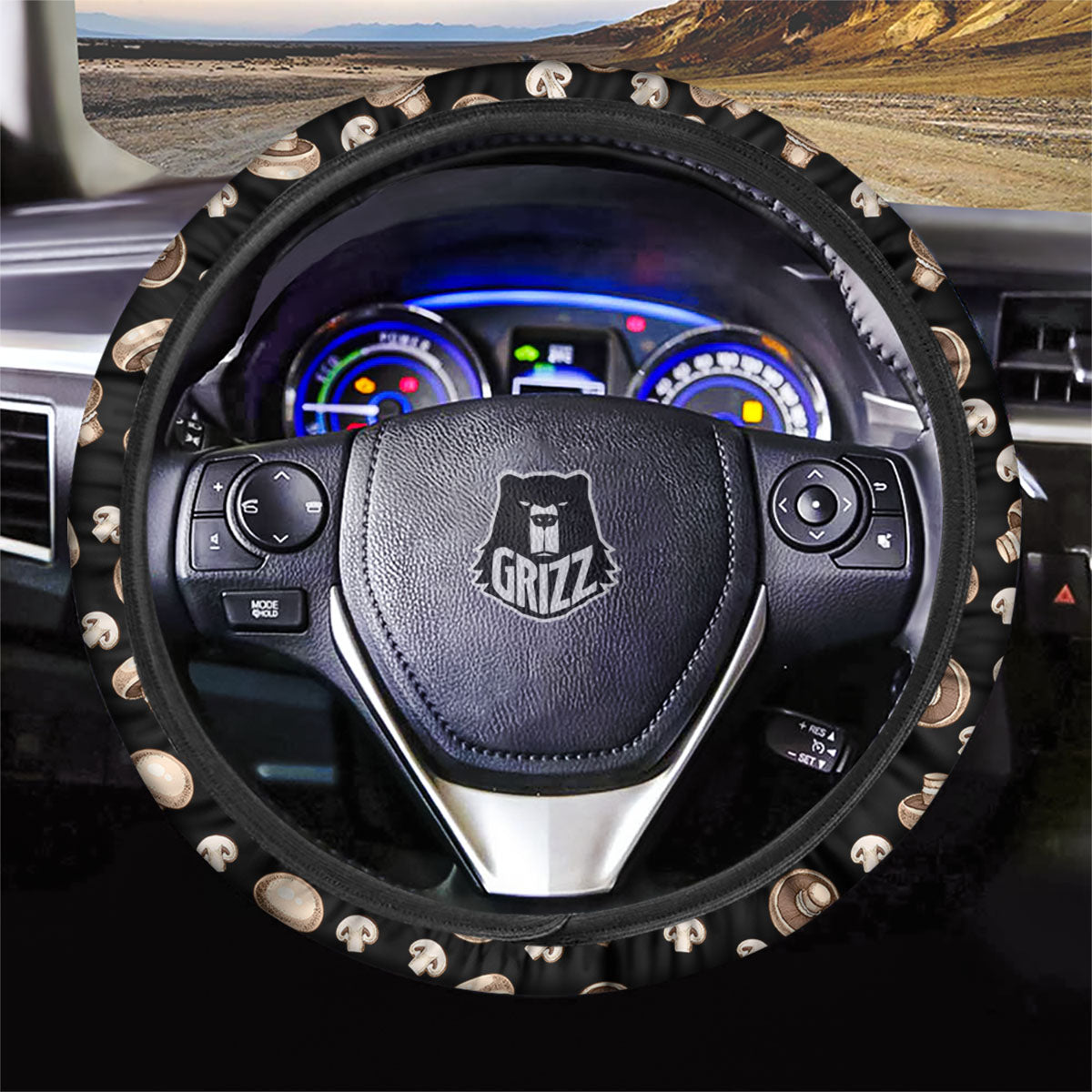 Mushroom Champignon Print Pattern Car Steering Wheel Cover-grizzshop