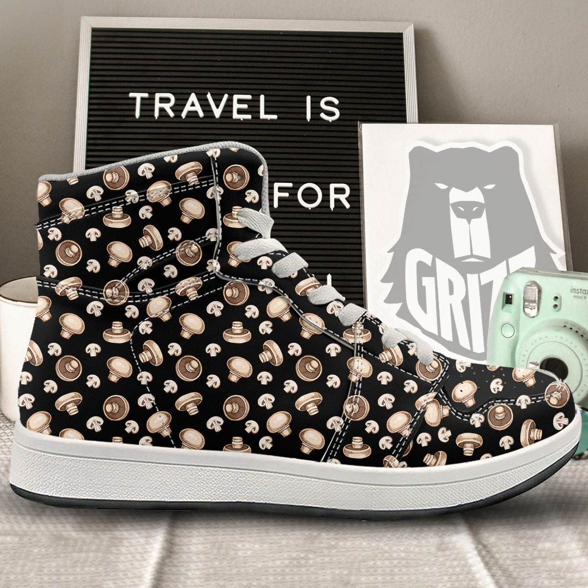 Mushroom Champignon Print Pattern High Top Sneakers-grizzshop