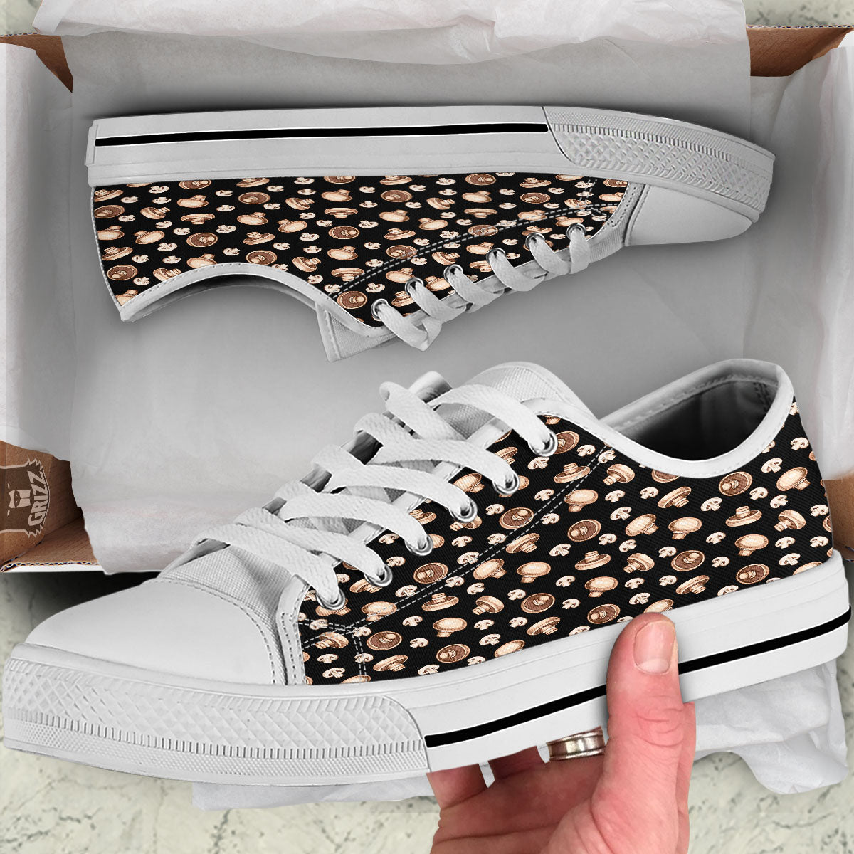 Mushroom Champignon Print Pattern White Low Top Shoes-grizzshop