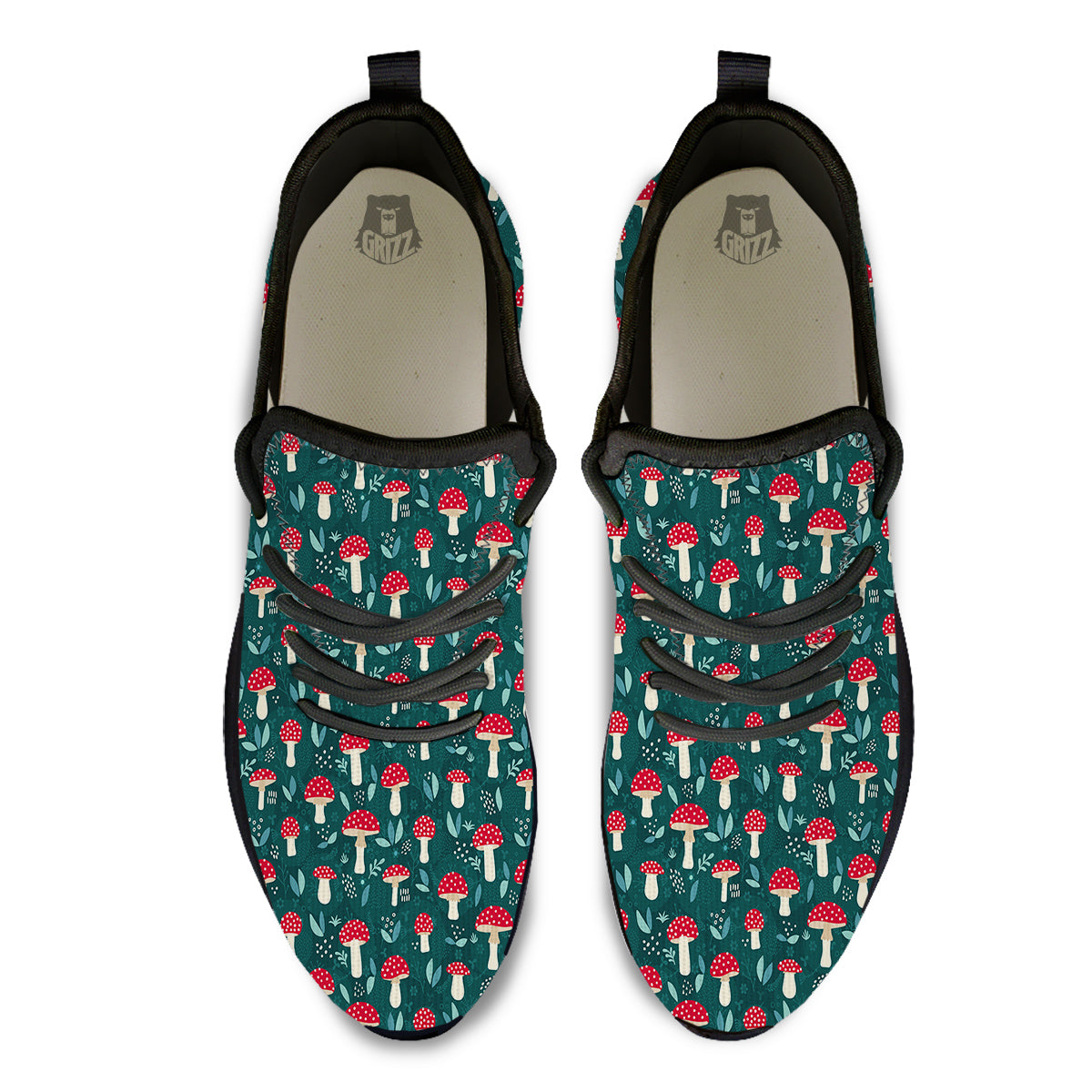 Mushroom Cute Print Pattern Black Athletic Shoes-grizzshop