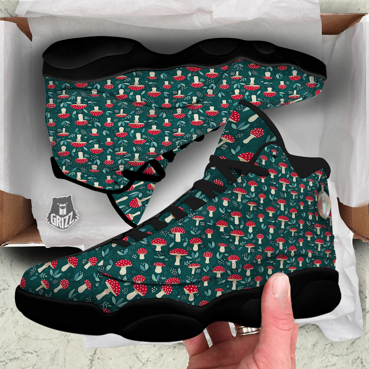 Mushroom Cute Print Pattern Black Basketball Shoes-grizzshop