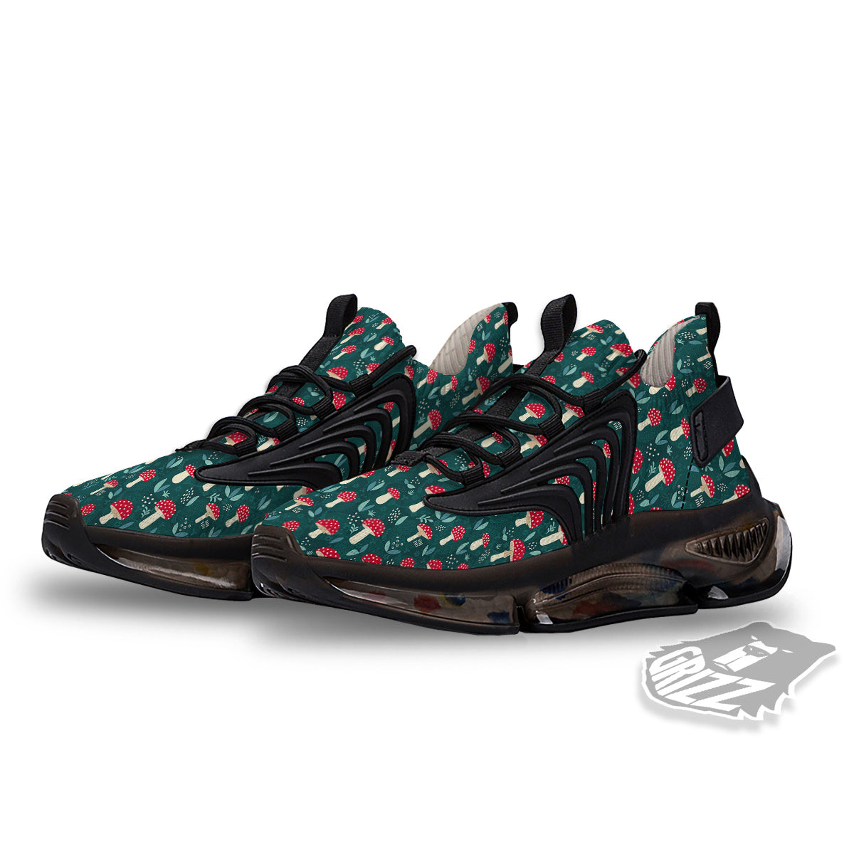 Mushroom Cute Print Pattern Black Gym Shoes-grizzshop