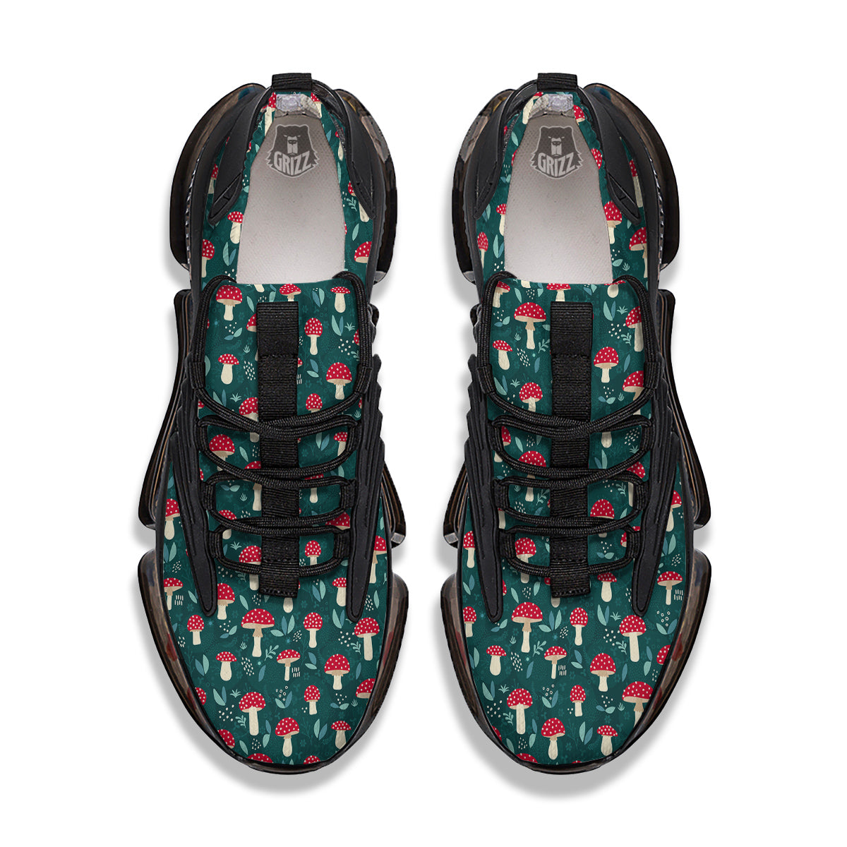 Mushroom Cute Print Pattern Black Gym Shoes-grizzshop