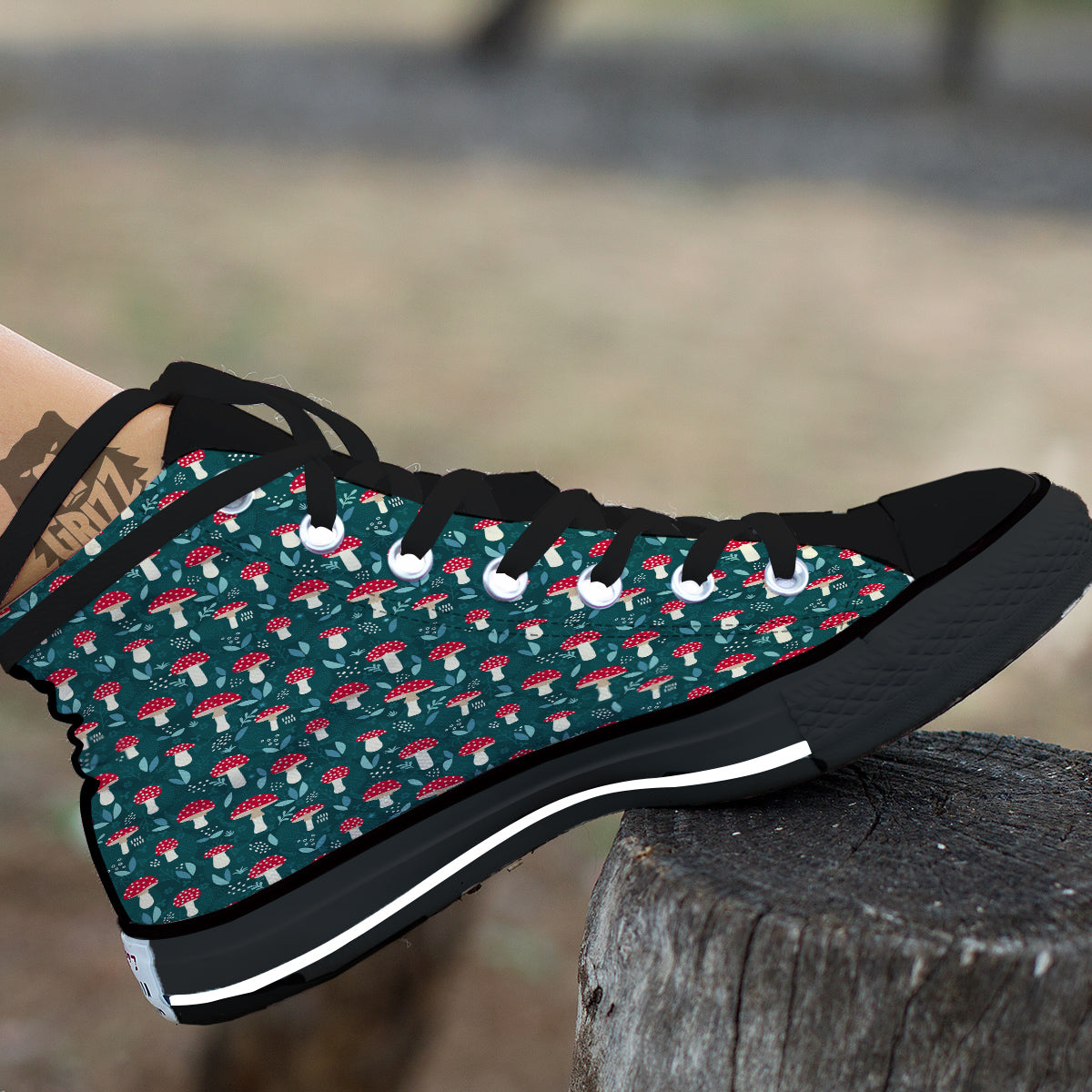 Mushroom Cute Print Pattern Black High Top Shoes-grizzshop
