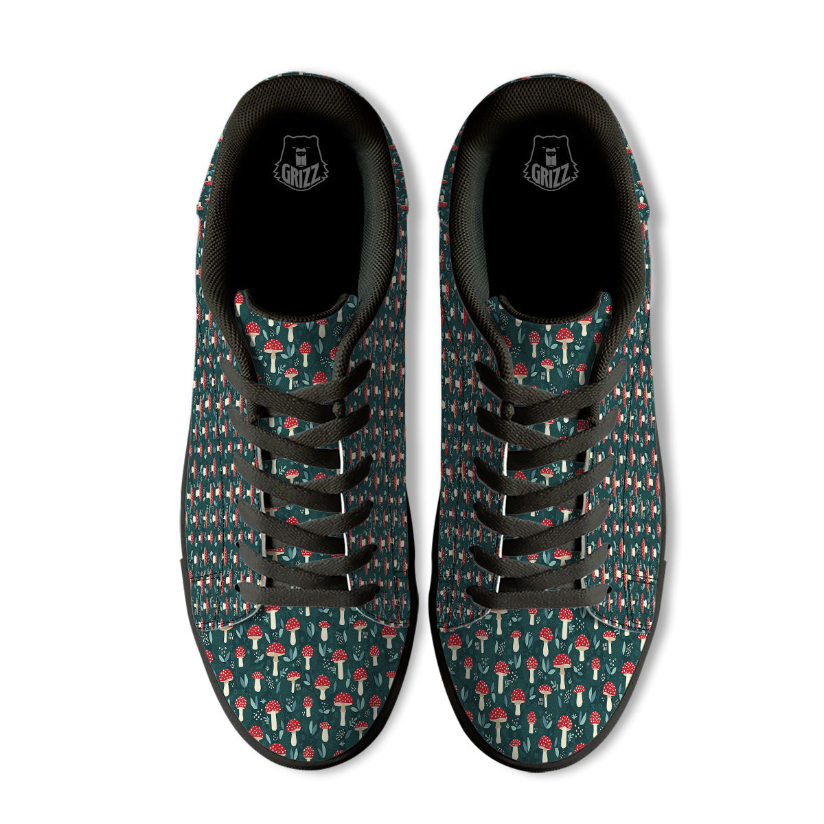 Mushroom Cute Print Pattern Black Low Top Sneakers-grizzshop