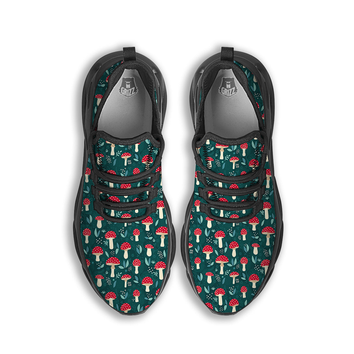 Mushroom Cute Print Pattern Black Running Shoes-grizzshop