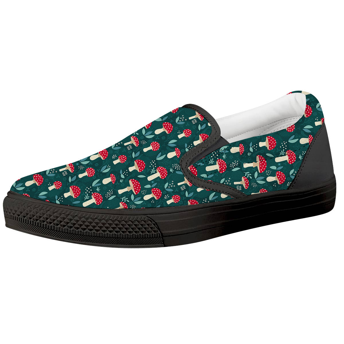 Mushroom Cute Print Pattern Black Slip On Shoes-grizzshop