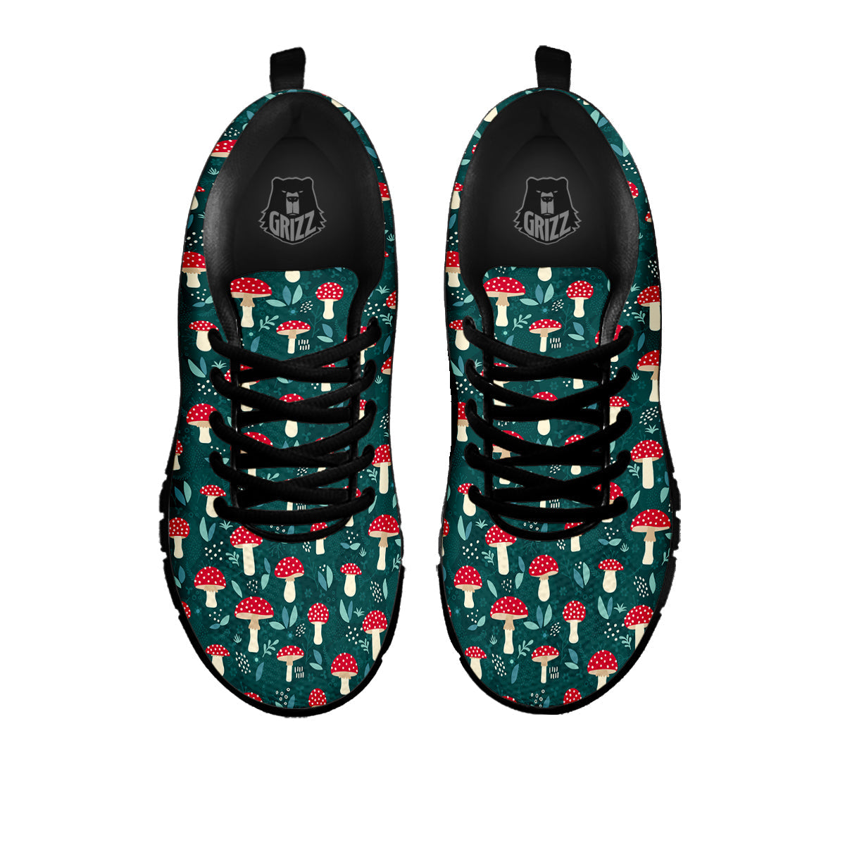 Mushroom Cute Print Pattern Black Sneaker-grizzshop