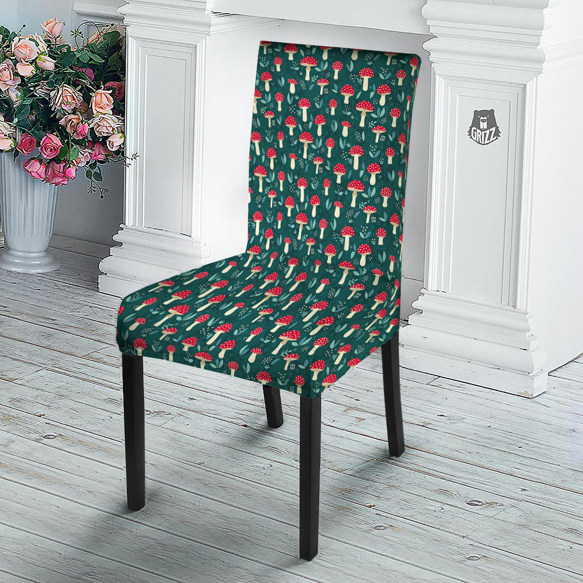 Mushroom Cute Print Pattern Dining Chair Slipcover-grizzshop