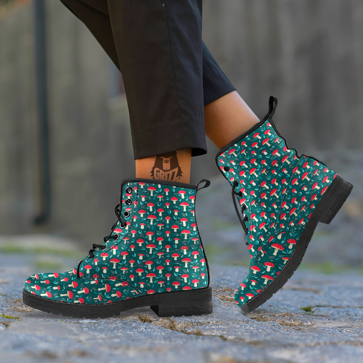 Mushroom Cute Print Pattern Leather Boots-grizzshop