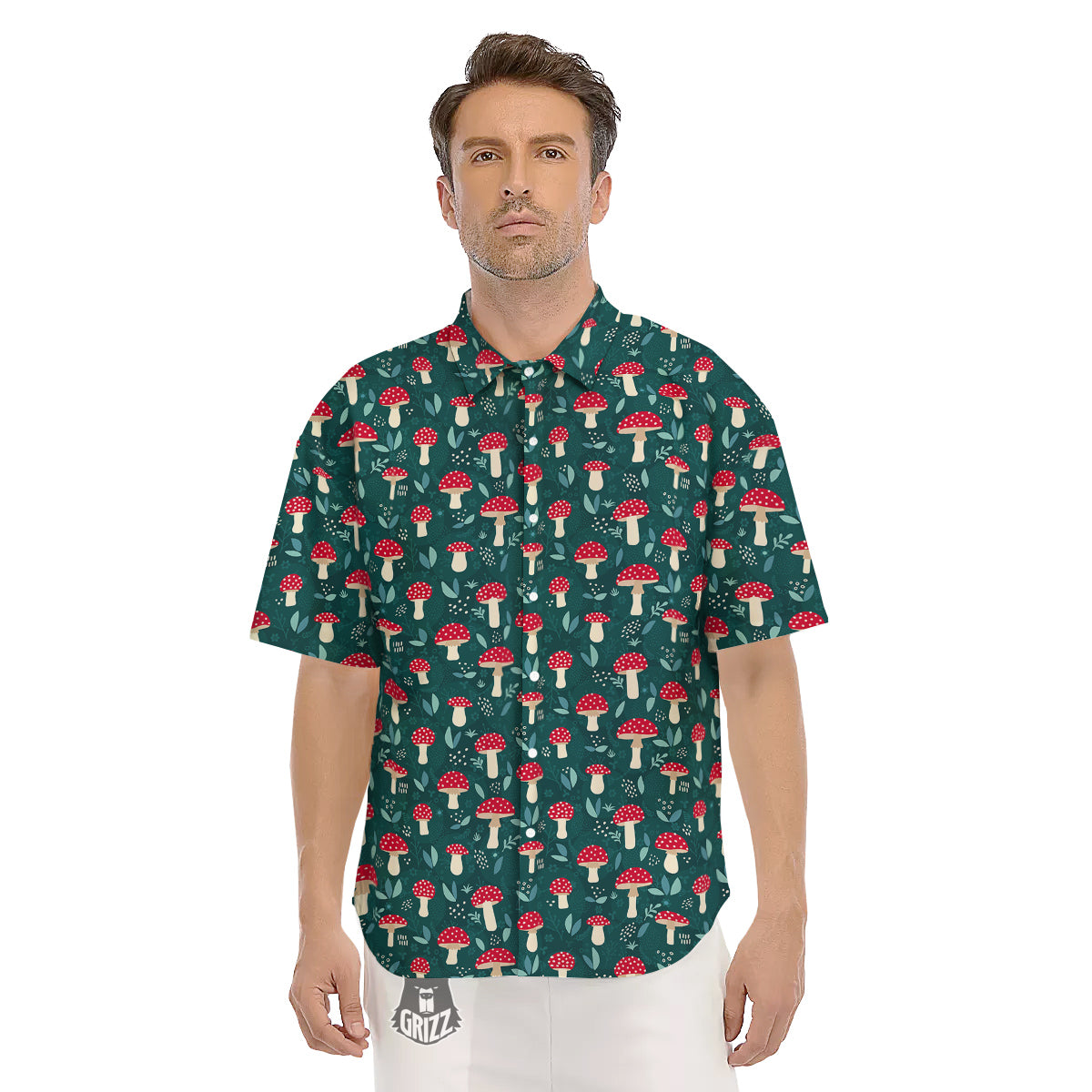Mushroom Cute Print Pattern Men's Short Sleeve Shirts-grizzshop