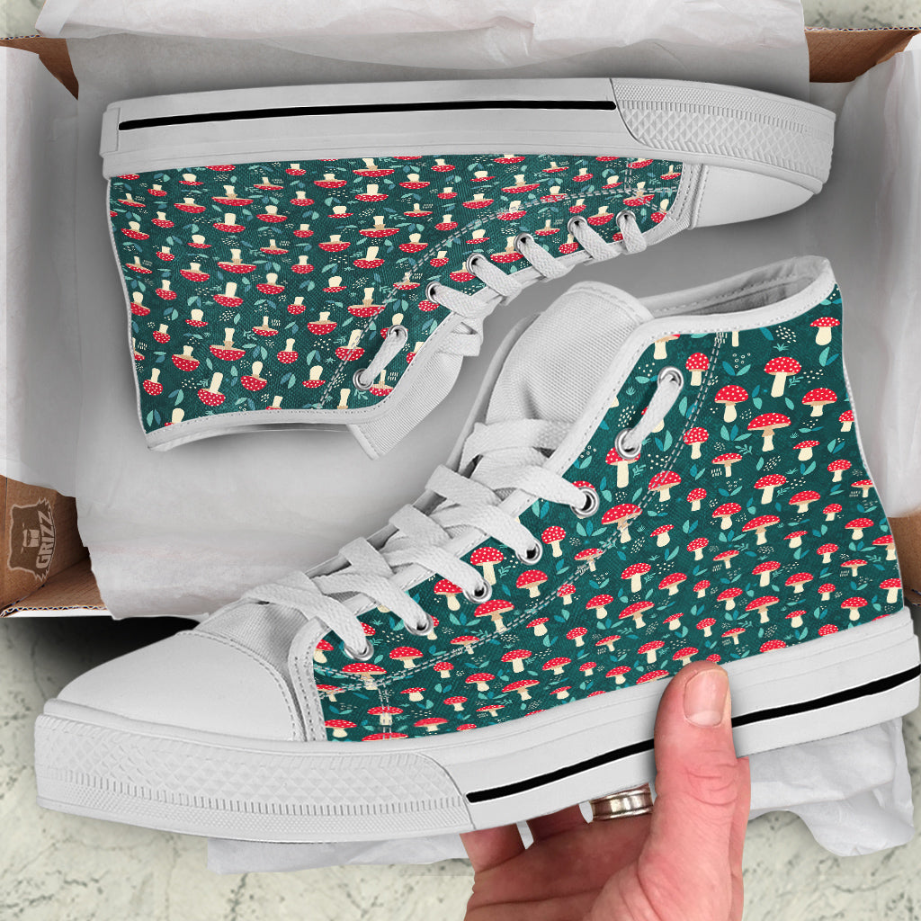 Mushroom Cute Print Pattern White High Top Shoes-grizzshop