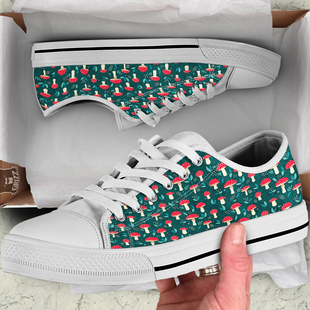 Mushroom Cute Print Pattern White Low Top Shoes-grizzshop
