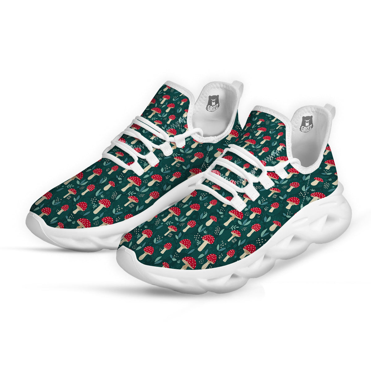 Mushroom Cute Print Pattern White Running Shoes-grizzshop
