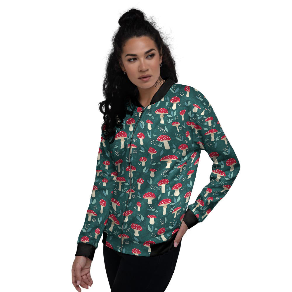 Mushroom Cute Print Pattern Women's Bomber Jacket-grizzshop