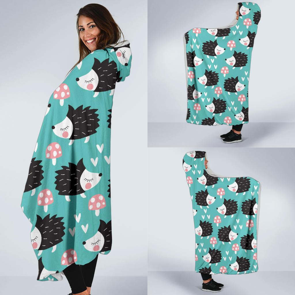 Mushroom Hedgehogs Hooded Blanket-grizzshop