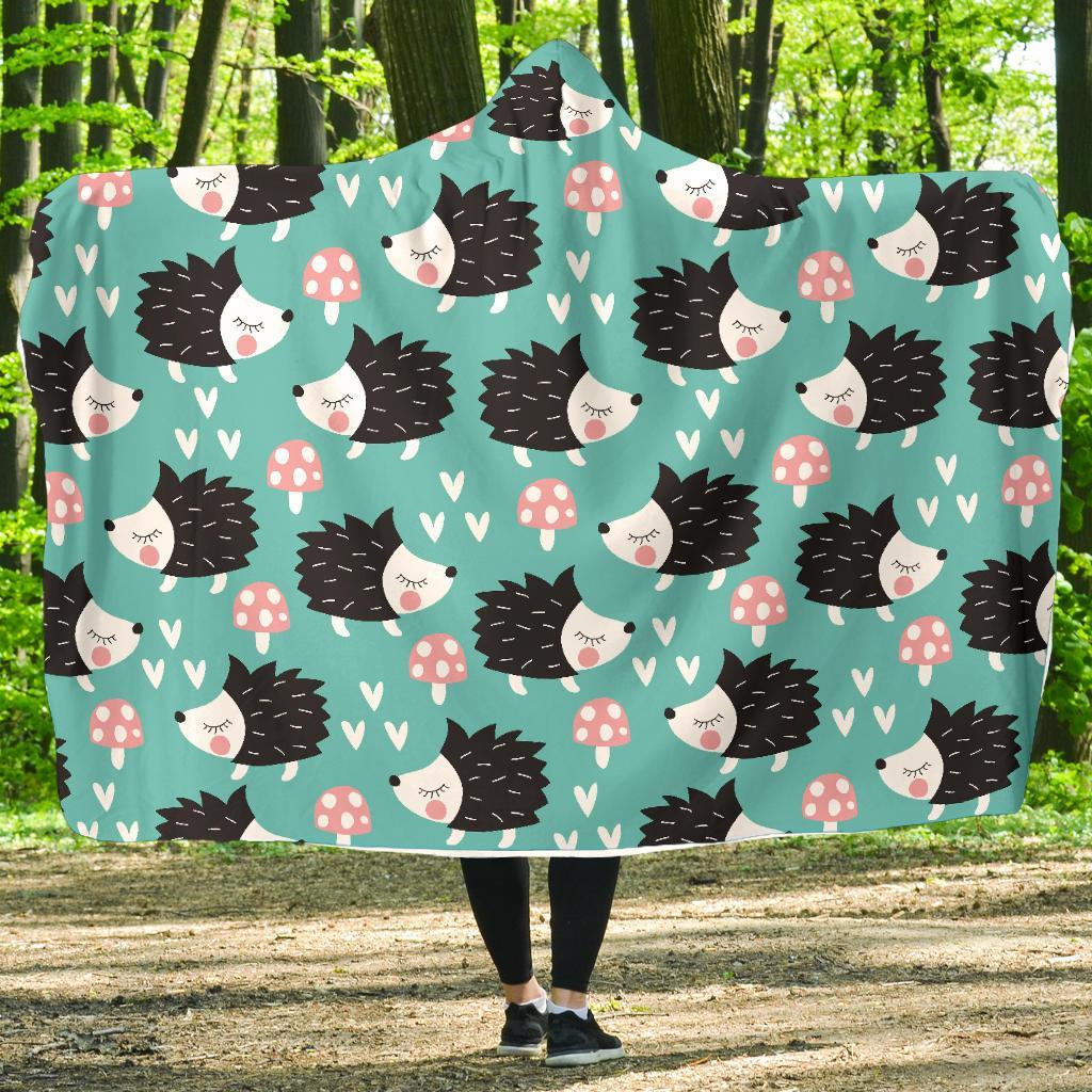 Mushroom Hedgehogs Hooded Blanket-grizzshop