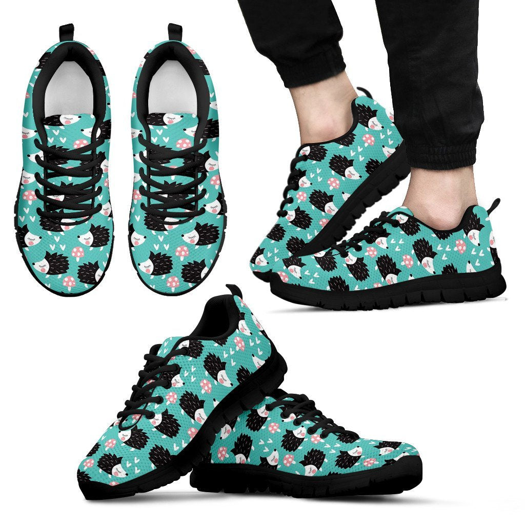 Mushroom Hedgehogs Pattern Print Black Sneaker Shoes For Men Women-grizzshop