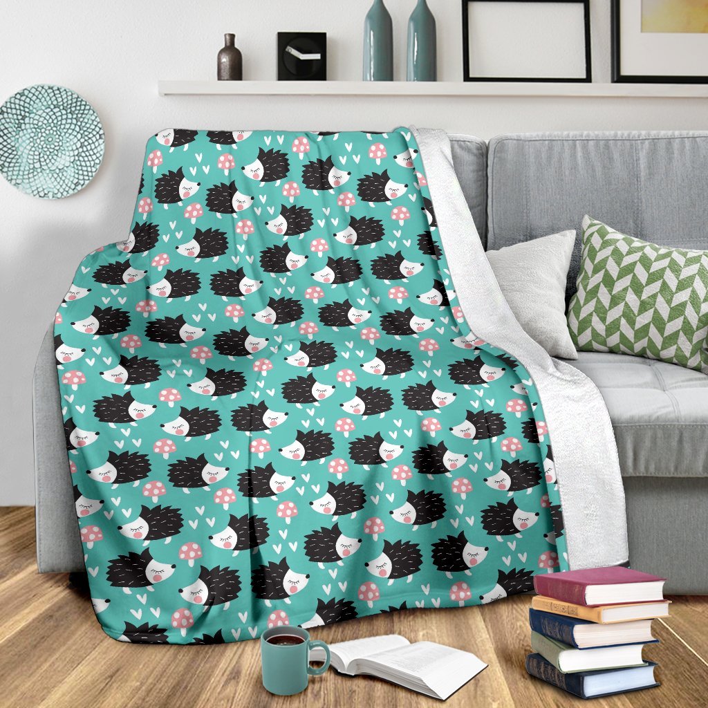 Mushroom Hedgehogs Pattern Print Blanket-grizzshop