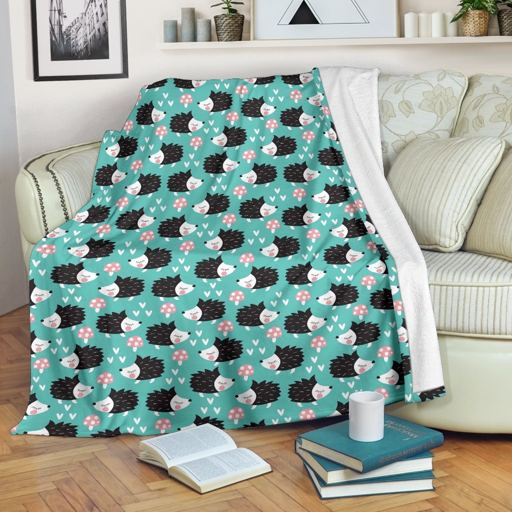 Mushroom Hedgehogs Pattern Print Blanket-grizzshop