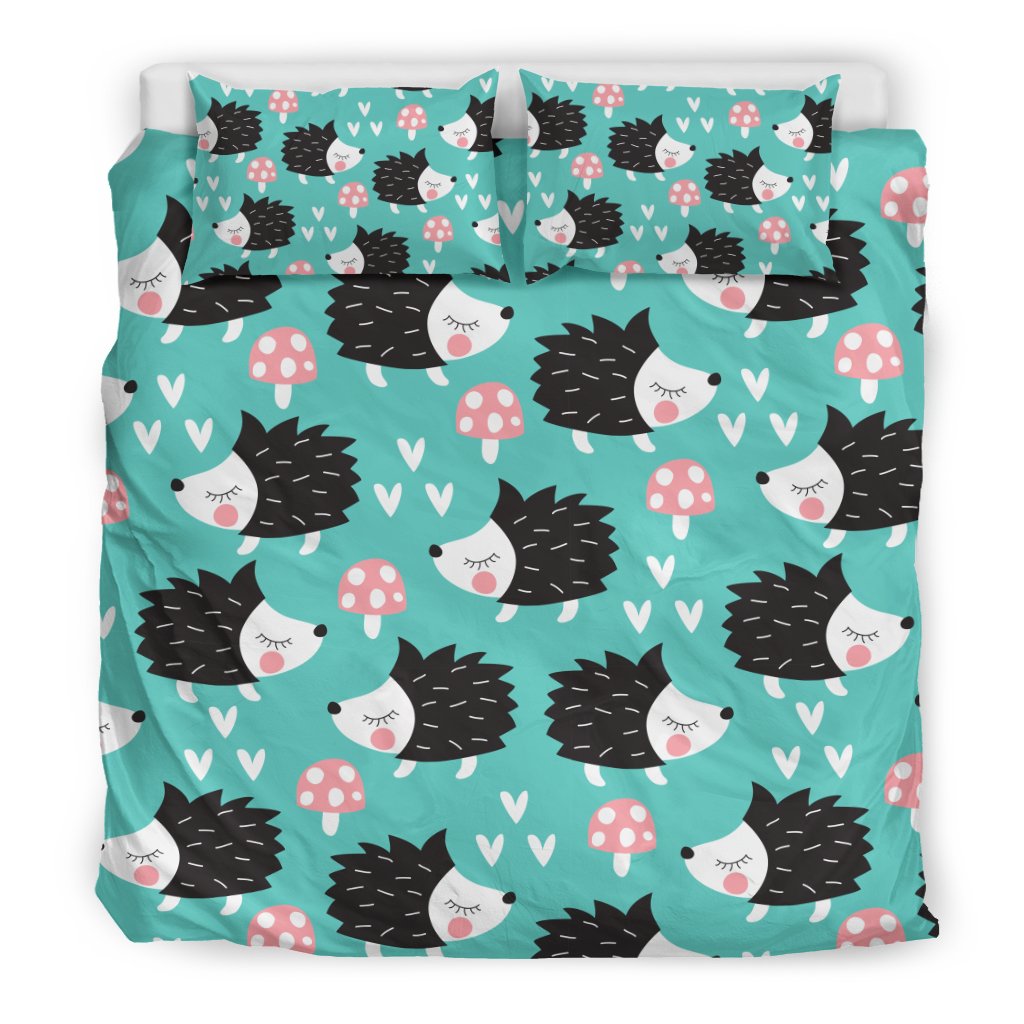 Mushroom Hedgehogs Pattern Print Duvet Cover Bedding Set-grizzshop