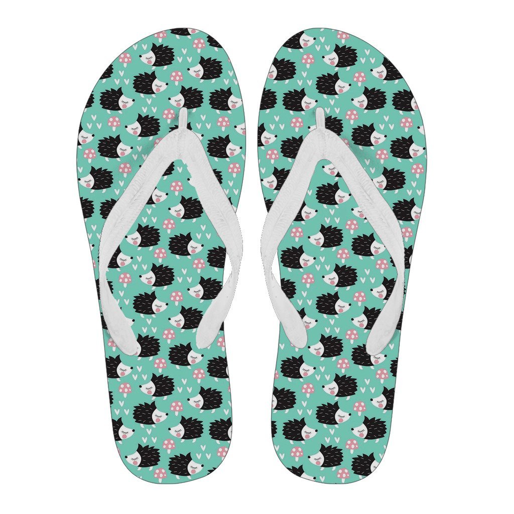 Mushroom Hedgehogs Pattern Print Men & Women Flip Flops-grizzshop