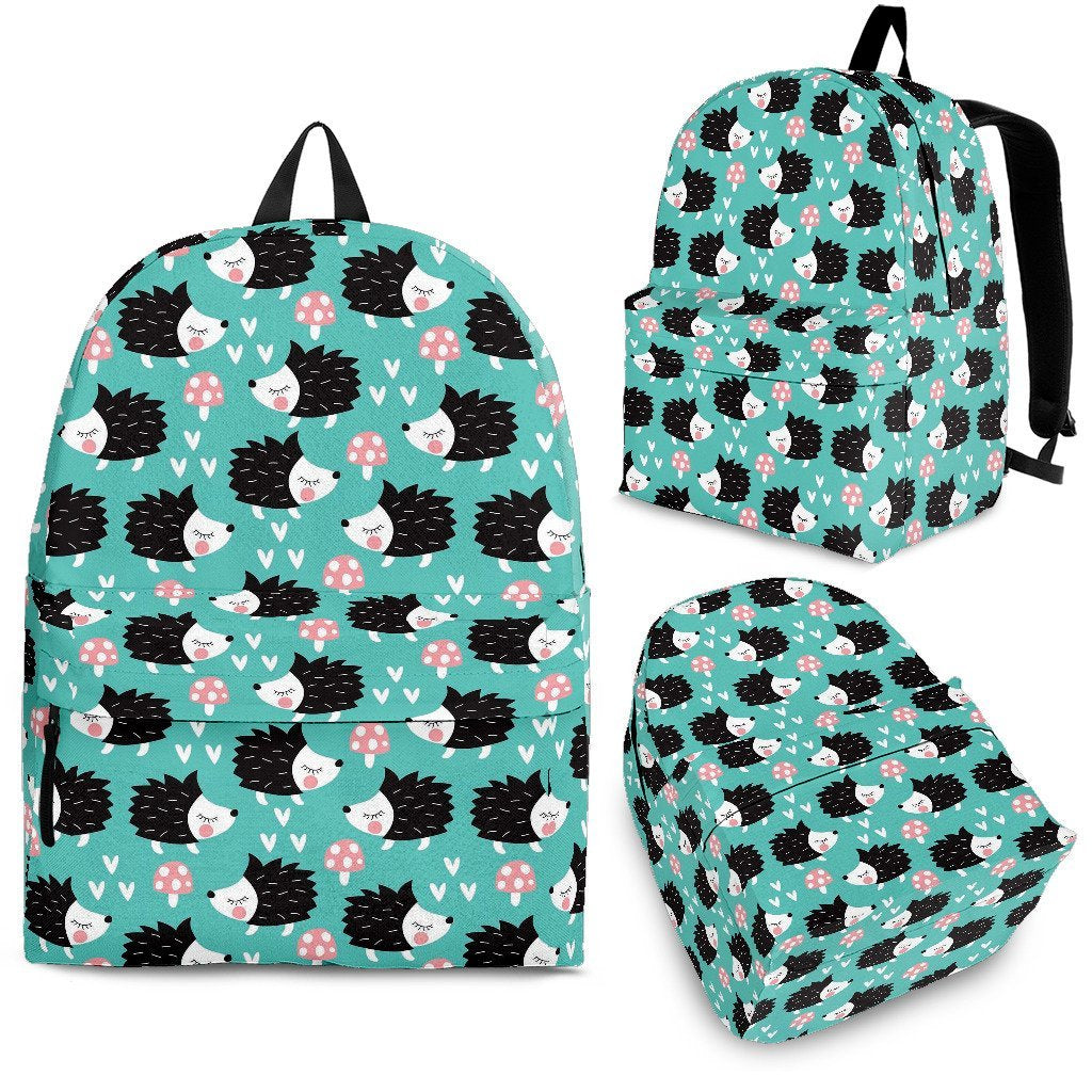 Mushroom Hedgehogs Pattern Print Premium Backpack-grizzshop