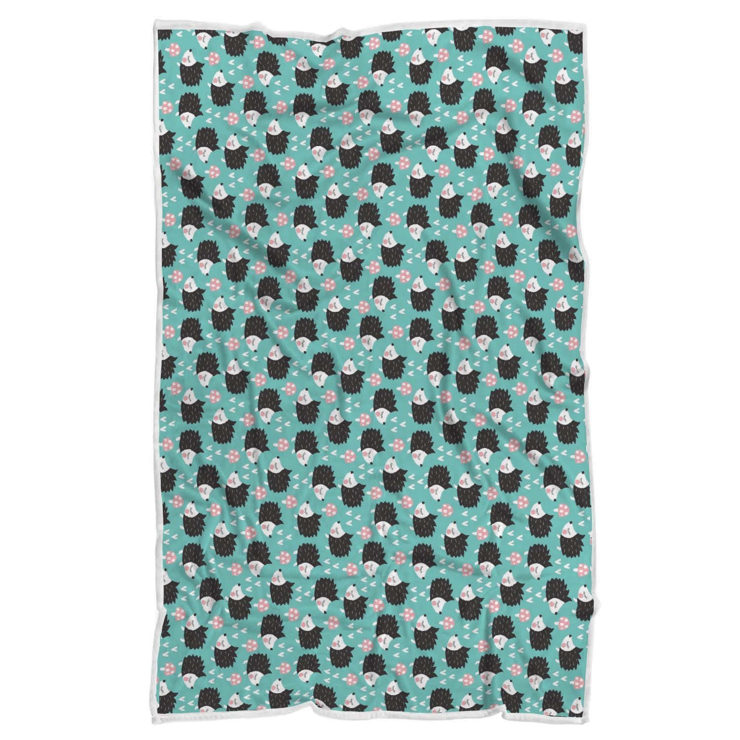 Mushroom Hedgehogs Pattern Print Throw Blanket-grizzshop