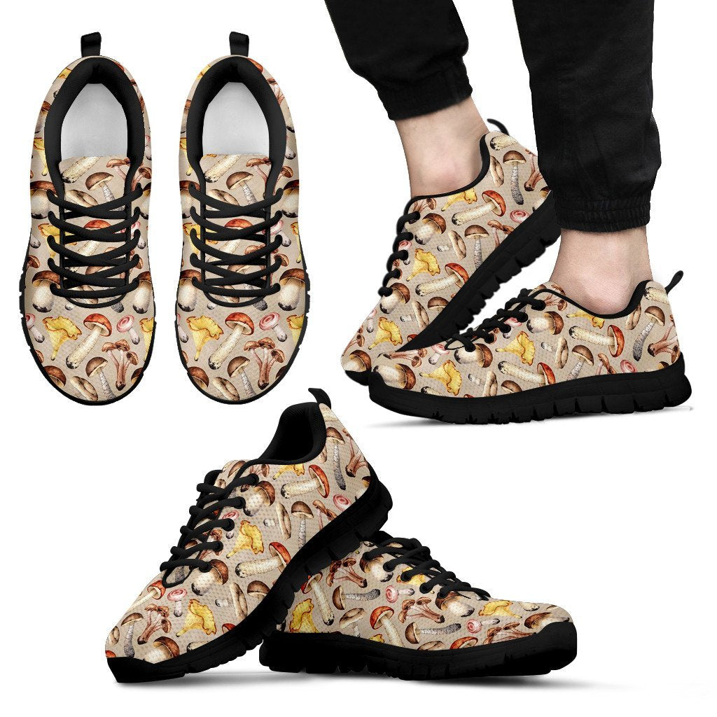 Mushroom Pattern Print Black Sneaker Shoes For Men Women-grizzshop