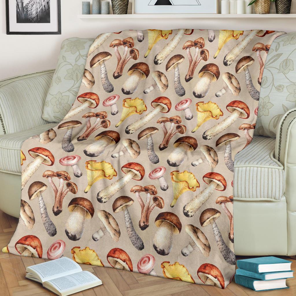 Mushroom Pattern Print Blanket-grizzshop