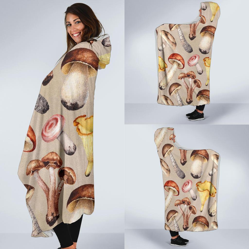 Mushroom Pattern Print Hooded Blanket-grizzshop