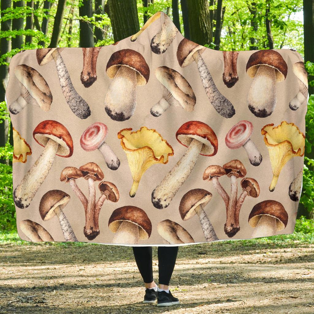 Mushroom Pattern Print Hooded Blanket-grizzshop