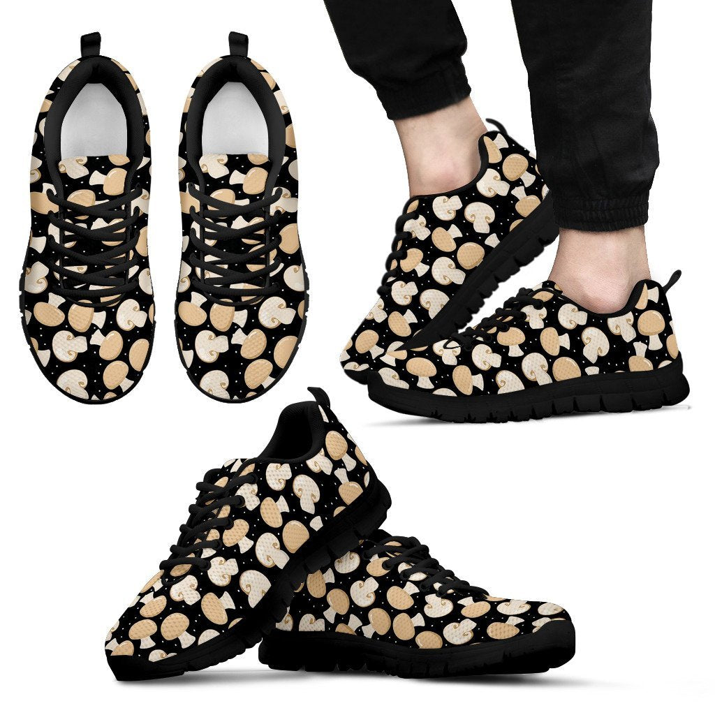 Mushroom Print Pattern Black Sneaker Shoes For Men Women-grizzshop