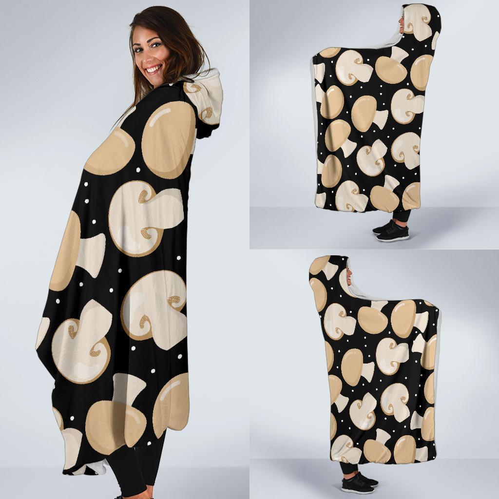 Mushroom Print Pattern Hooded Blanket-grizzshop