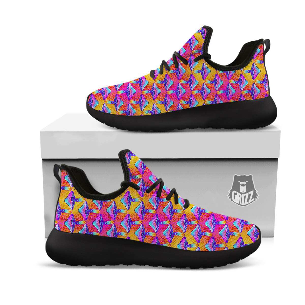 Mushroom Psychedelic Hippie Print Pattern Black Athletic Shoes-grizzshop