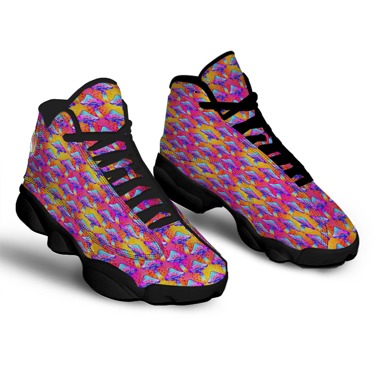 Mushroom Psychedelic Hippie Print Pattern Black Basketball Shoes-grizzshop