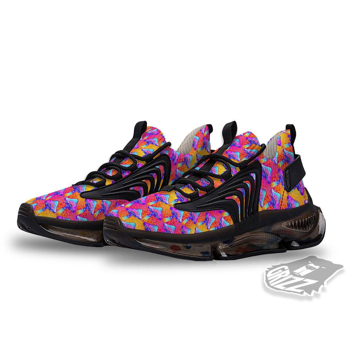 Mushroom Psychedelic Hippie Print Pattern Black Gym Shoes-grizzshop