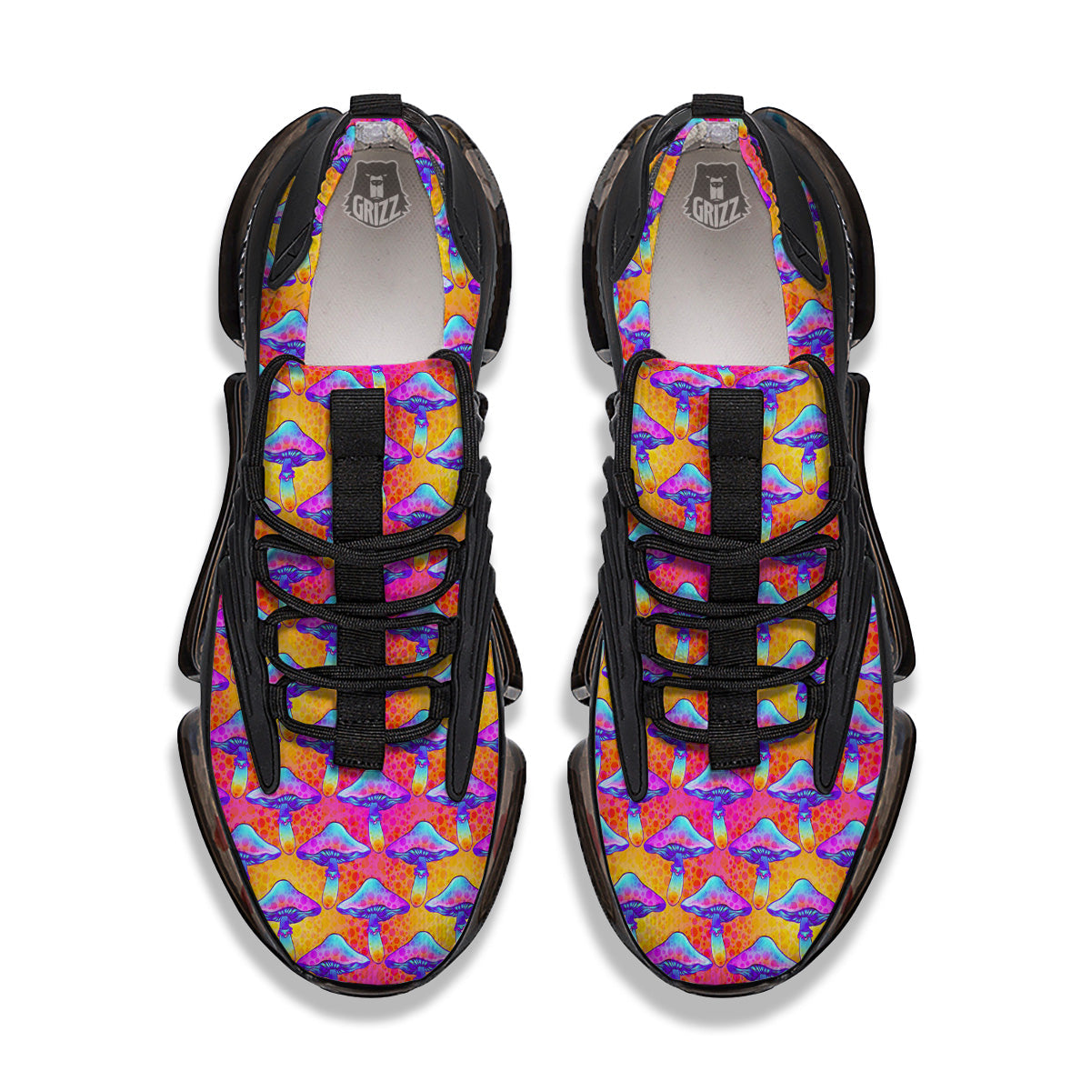 Mushroom Psychedelic Hippie Print Pattern Black Gym Shoes-grizzshop