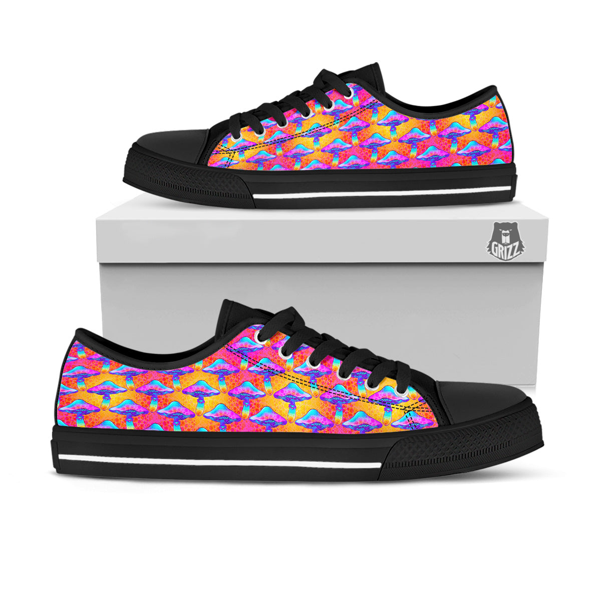 Mushroom Psychedelic Hippie Print Pattern Black Low Top Shoes-grizzshop